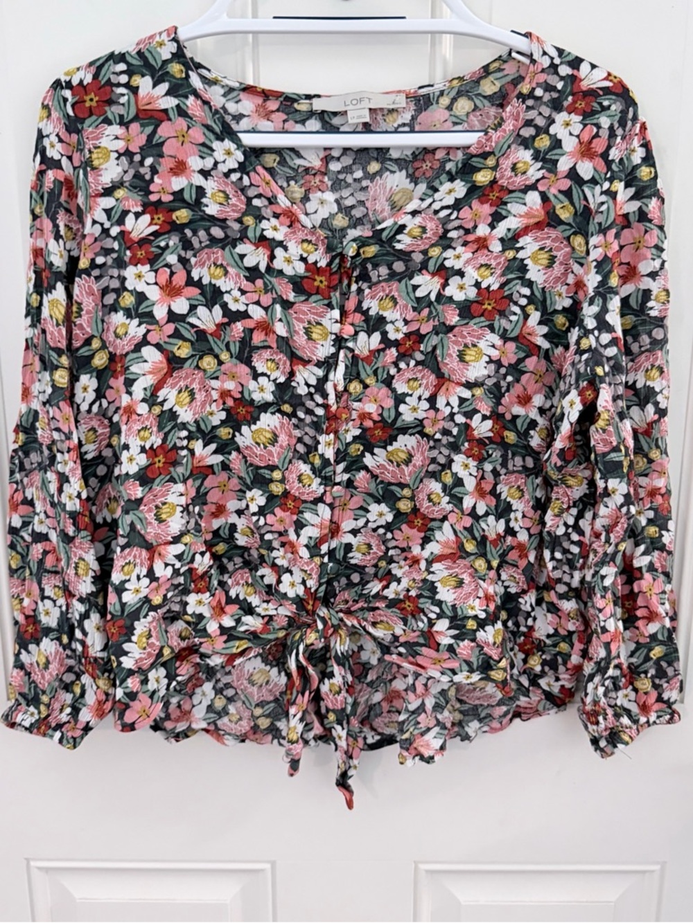 LOFT Floral Blouse L/P | Button Down Tie Front